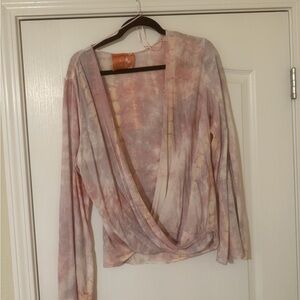 Tie-Dye Surplice Long-Sleeve Top - Pink Lavender